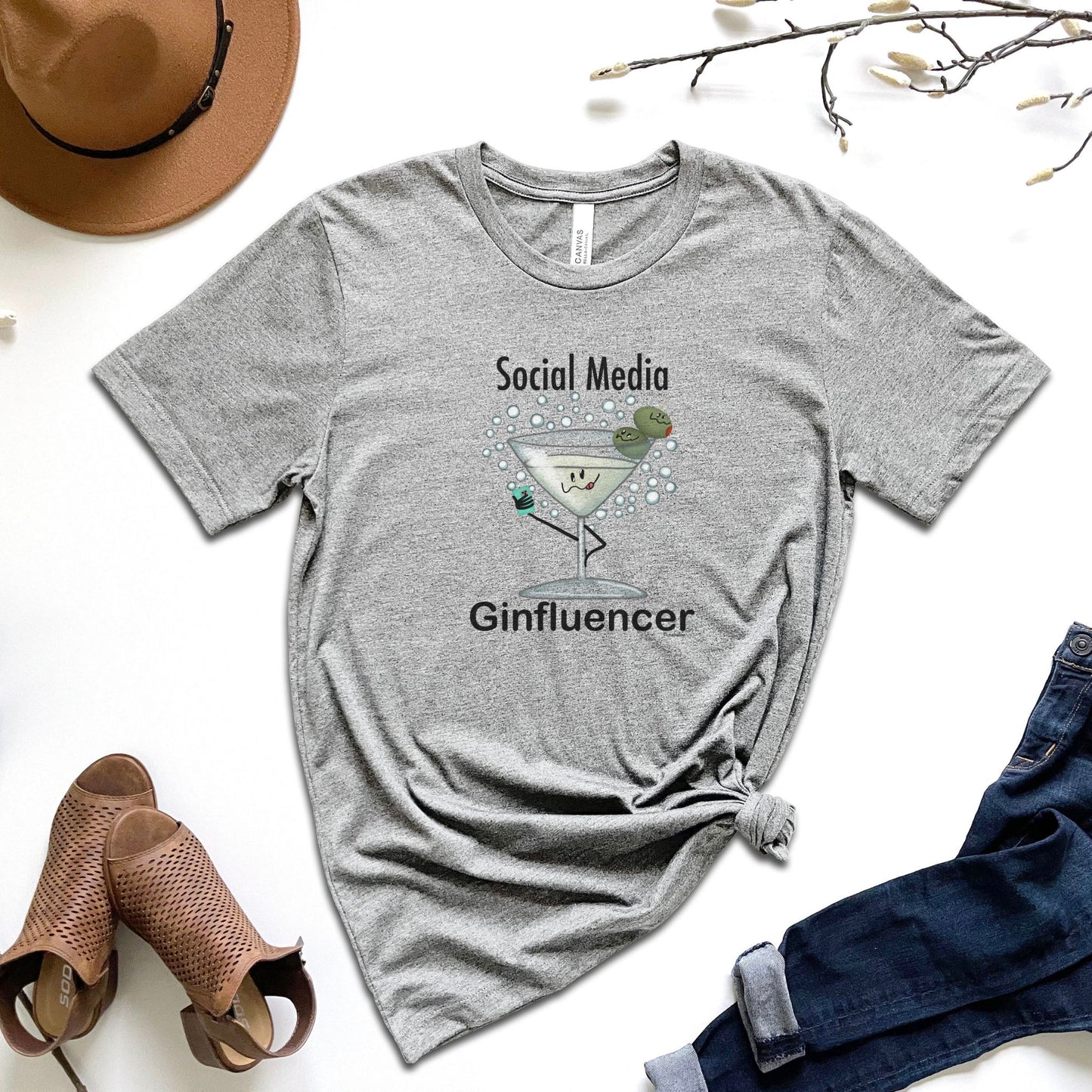 Social Media Ginfluencer T-Shirt | Funny Cocktail Pun Graphic Tee | Dirty Martini Humor Shirt | Unisex Alcohol Lover Gift | Gin Tee for Adults | Drink Pun Shirt
