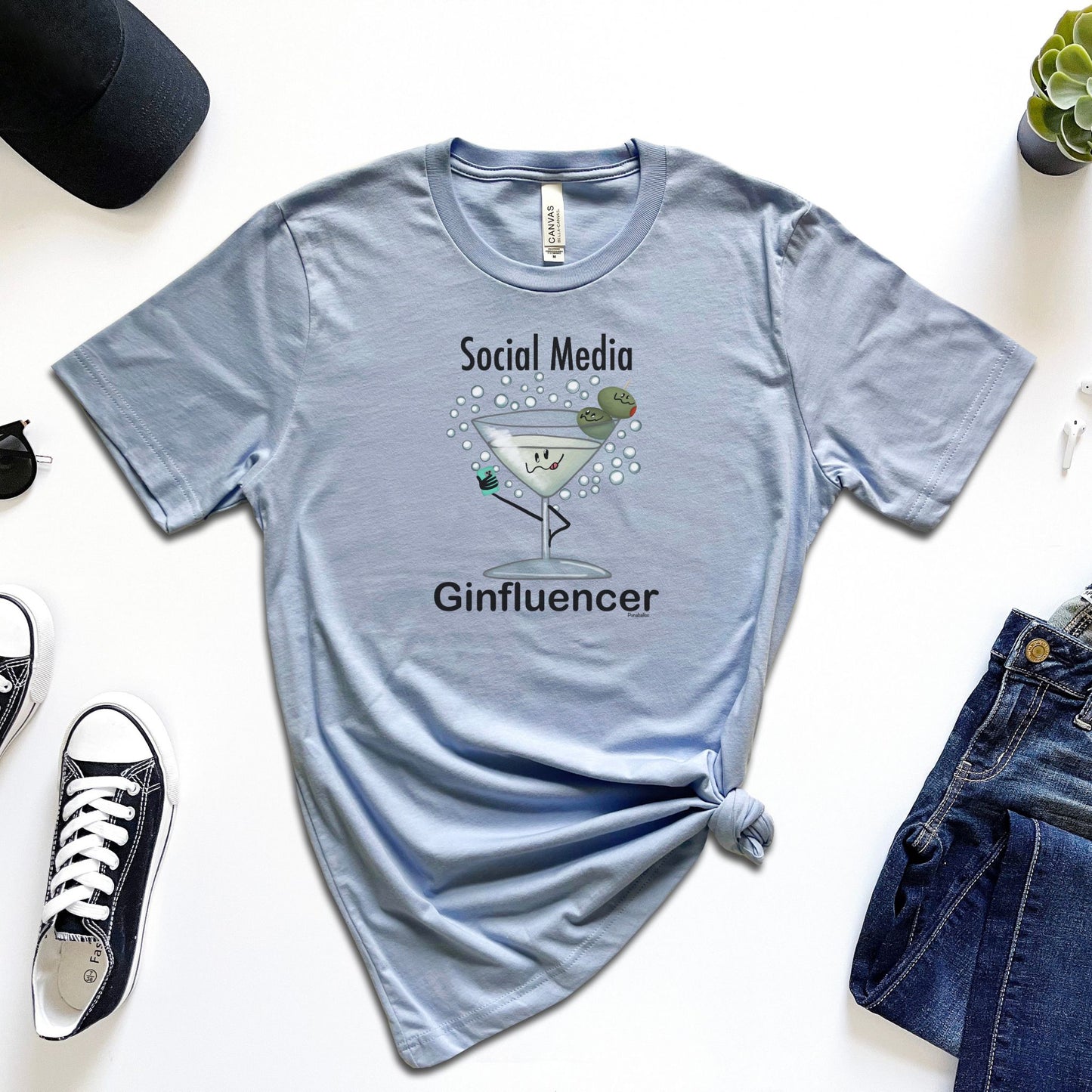 Social Media Ginfluencer T-Shirt | Funny Cocktail Pun Graphic Tee | Dirty Martini Humor Shirt | Unisex Alcohol Lover Gift | Gin Tee for Adults | Drink Pun Shirt