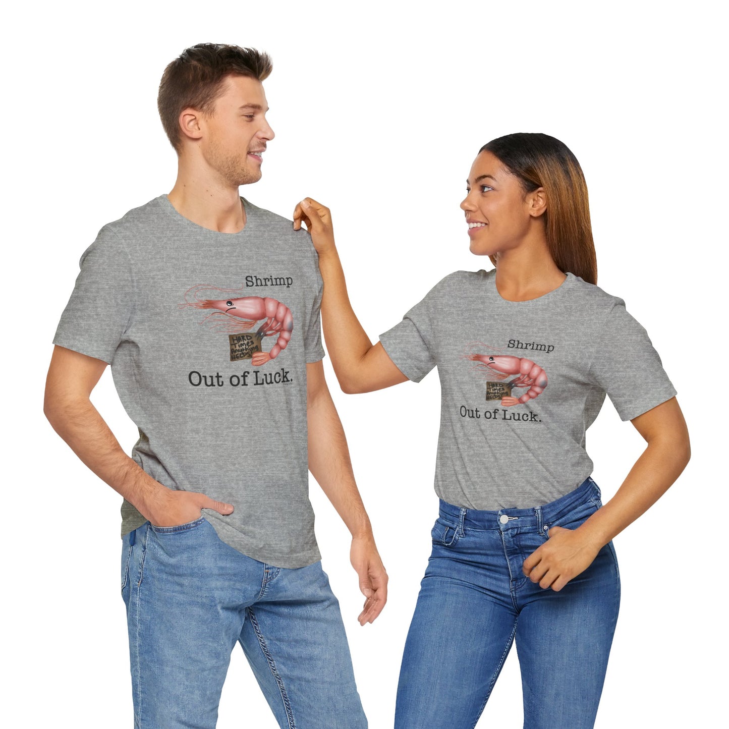 Shrimp Out Of Luck Adult Unisex Shrimp Pun Short Sleeve T-Shirt - Athletic Heather Only - Punaballoo