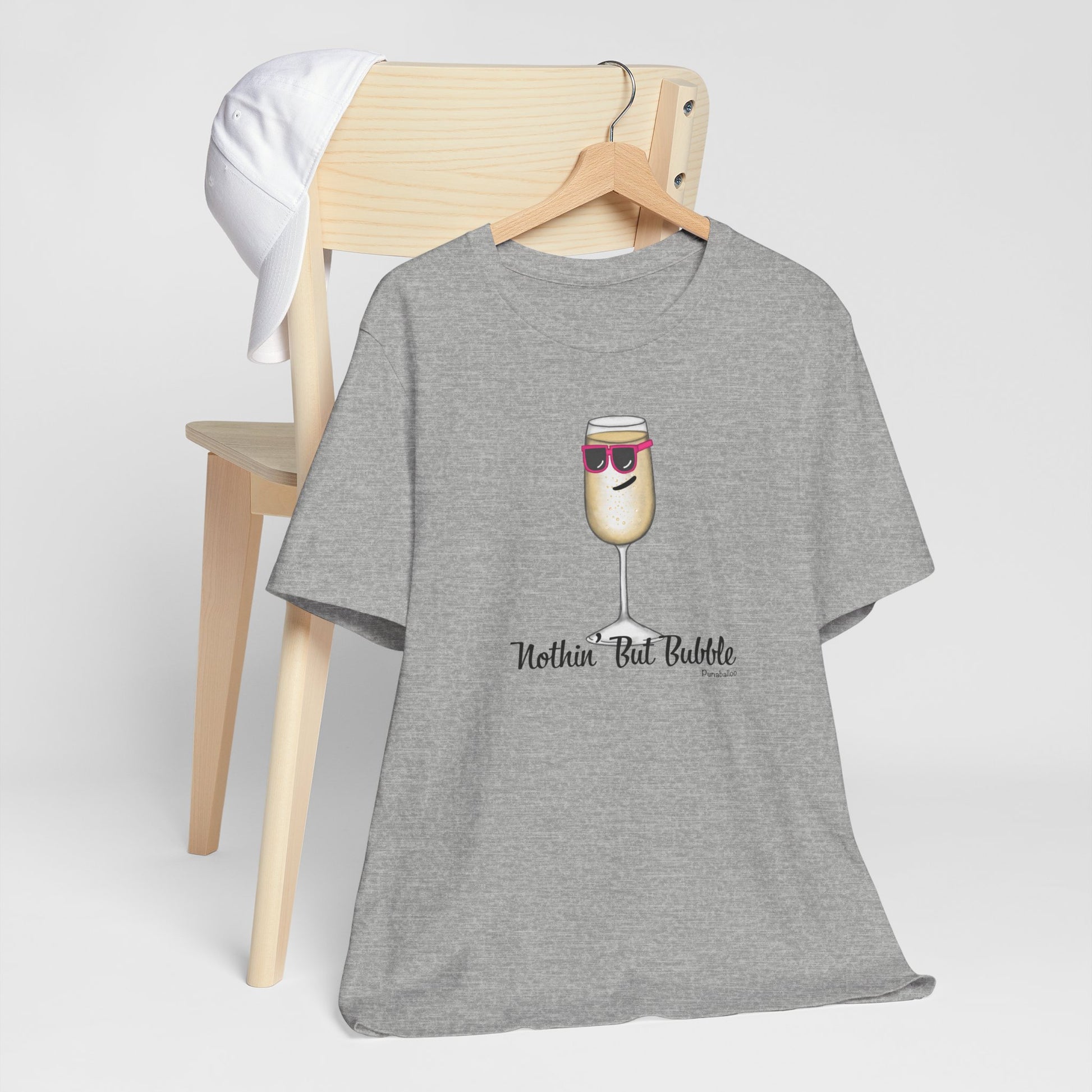 Nothing But Bubble Adult Unisex Champagne Pun Short Sleeve T-Shirt - Athletic Heather Only - Punaballoo