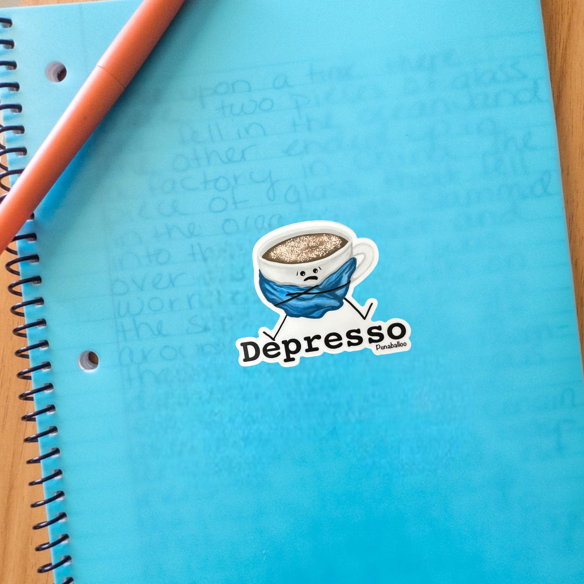 Depresso 3" Vinyl Coffee Pun Sticker - Punaballoo
