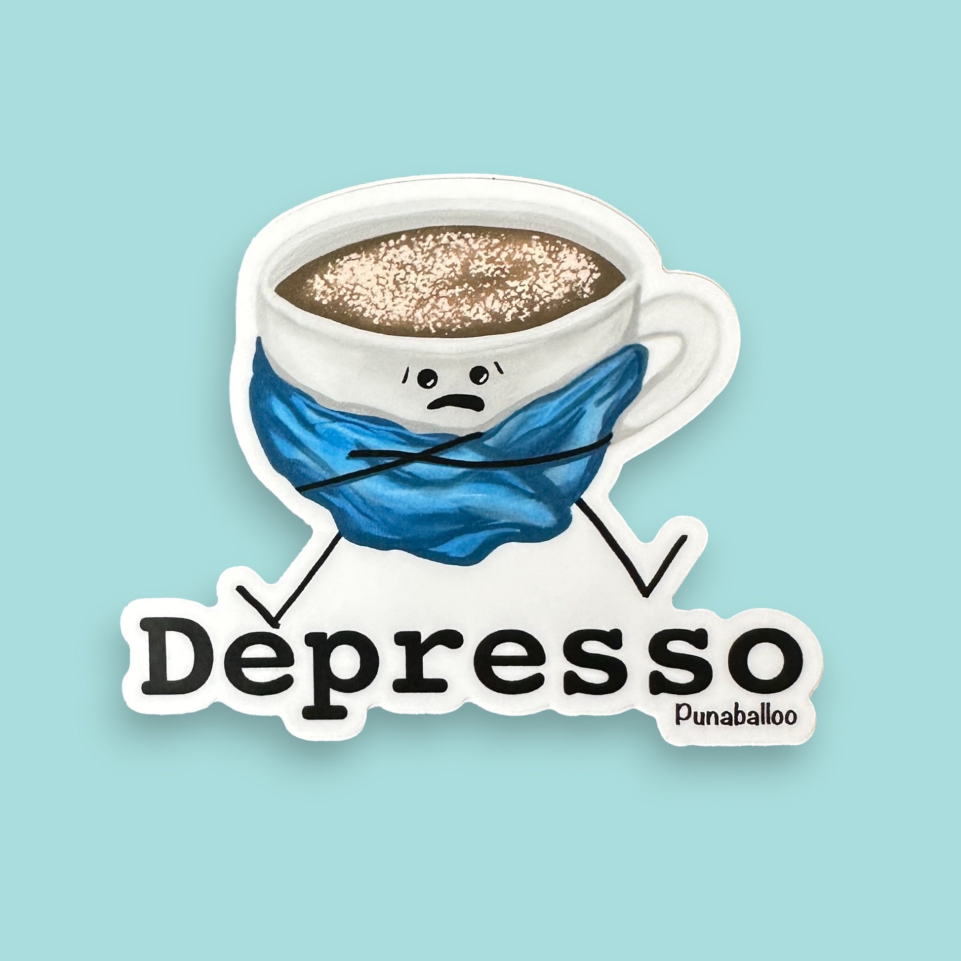 Depresso 3" Vinyl Coffee Pun Sticker - Punaballoo