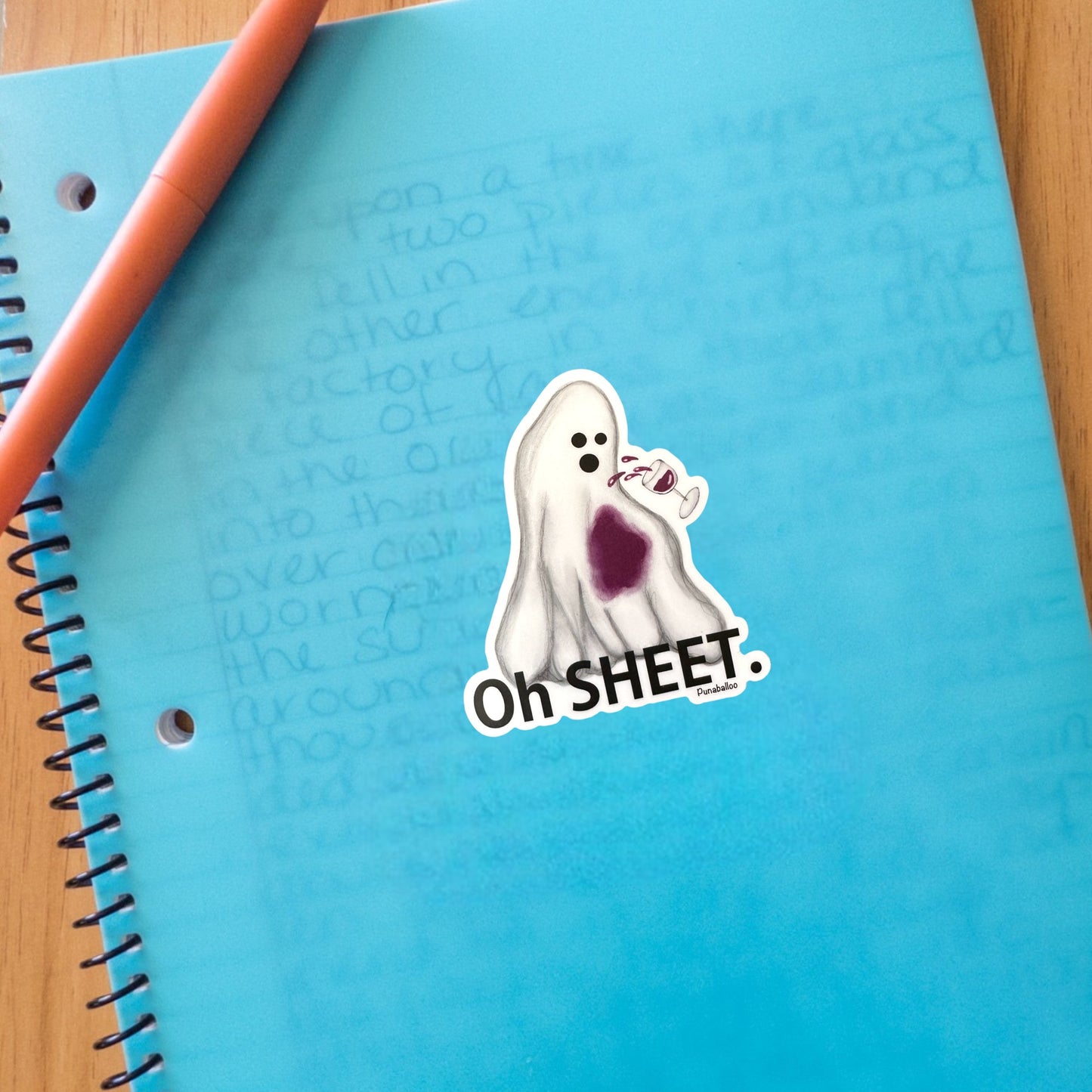 Oh Sheet 3" Vinyl Ghost and Wine Pun Sticker - Punaballoo