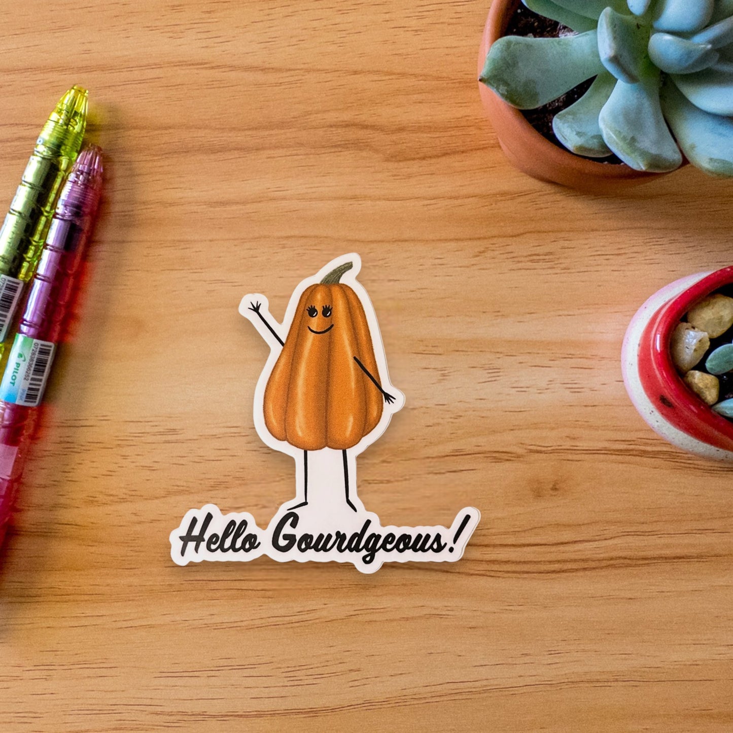 Hello Gourdgeous 3" Vinyl Gourd Pun Sticker - Punaballoo