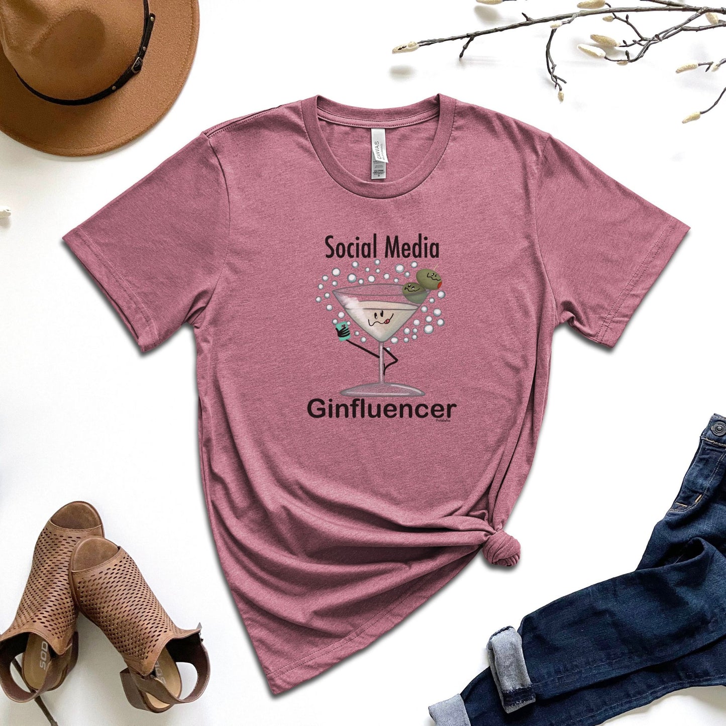 Social Media Ginfluencer T-Shirt | Funny Cocktail Pun Graphic Tee | Dirty Martini Humor Shirt | Unisex Alcohol Lover Gift | Gin Tee for Adults | Drink Pun Shirt