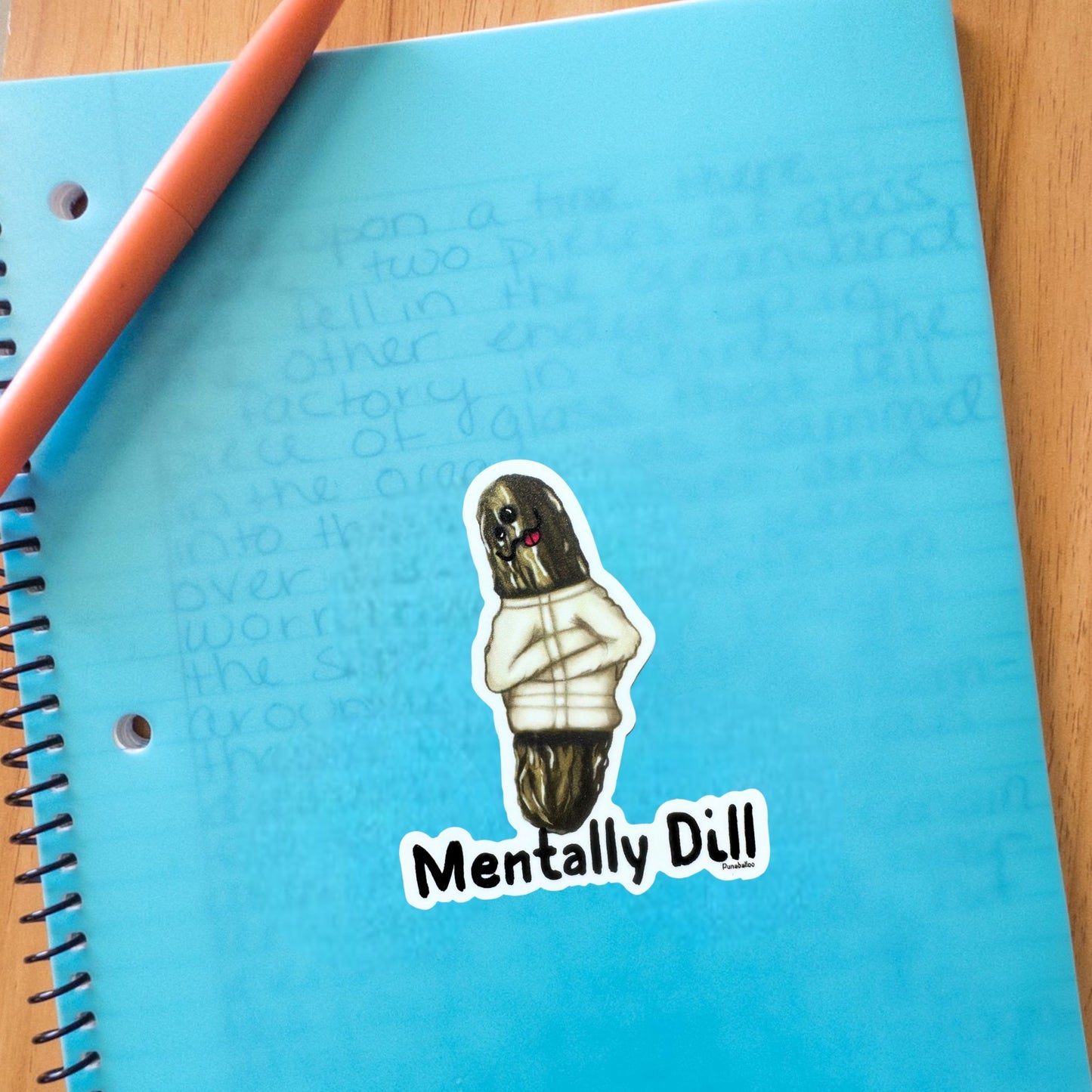 Funny Sticker With Mental Health Pun and Humorous Pickle Design - Punaballoo