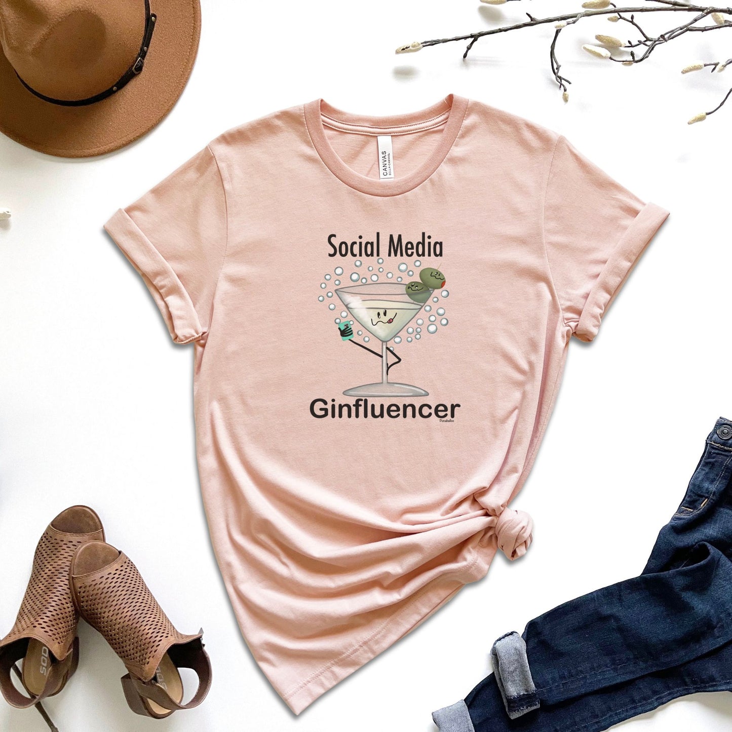 Social Media Ginfluencer T-Shirt | Funny Cocktail Pun Graphic Tee | Dirty Martini Humor Shirt | Unisex Alcohol Lover Gift | Gin Tee for Adults | Drink Pun Shirt