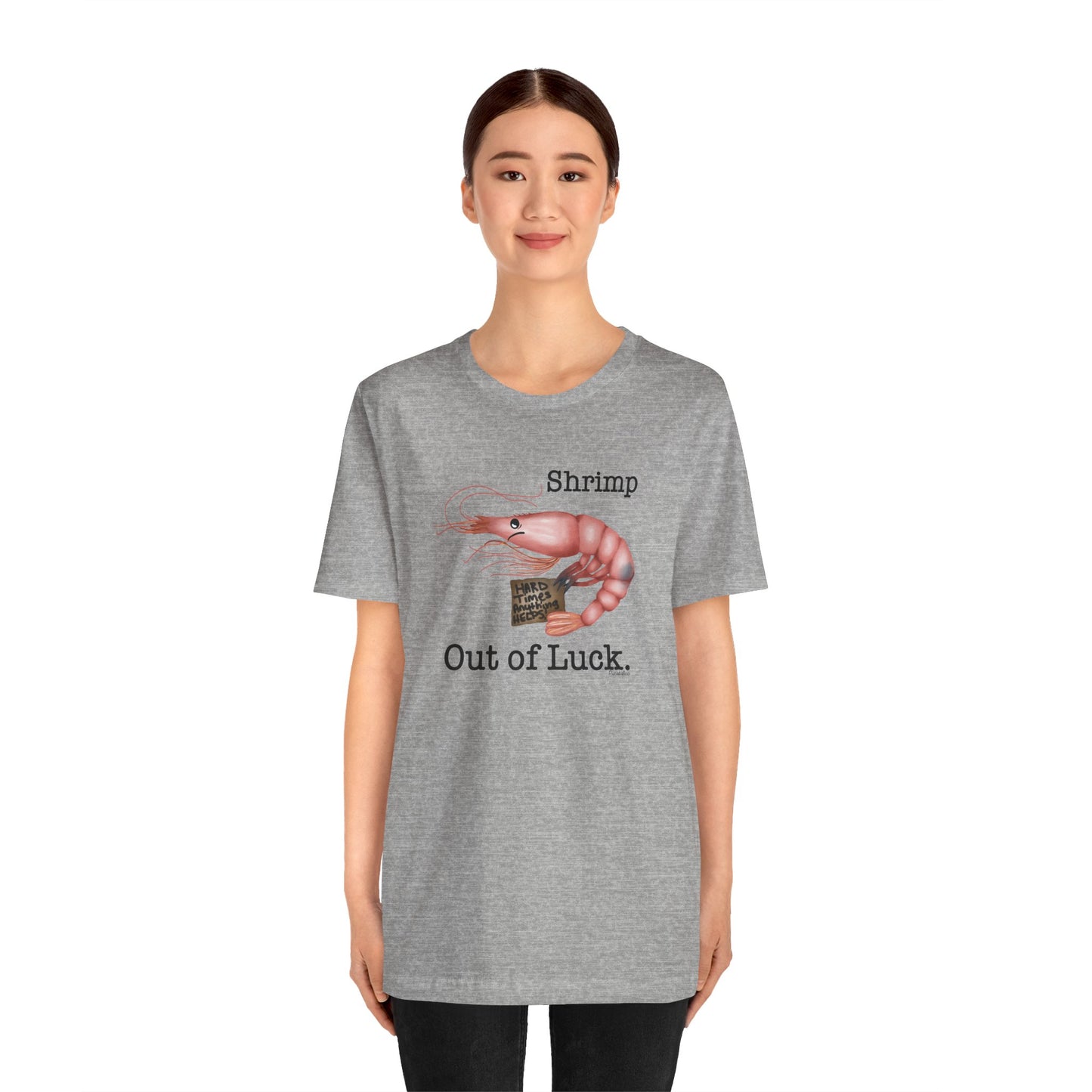 Shrimp Out Of Luck Adult Unisex Shrimp Pun Short Sleeve T-Shirt - Athletic Heather Only - Punaballoo