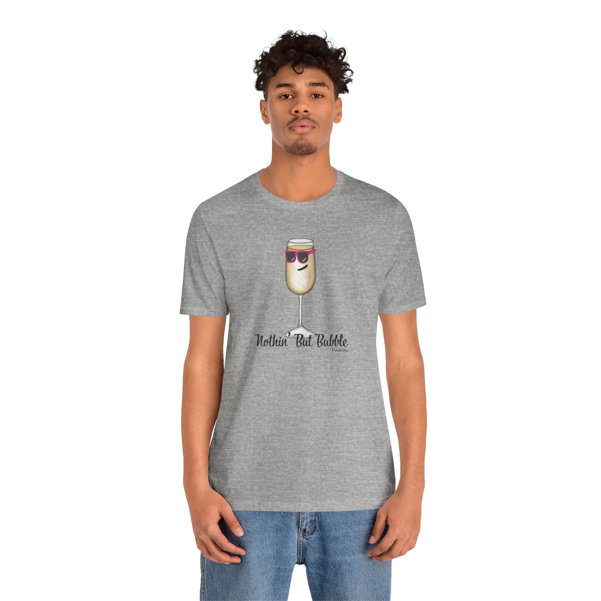 Nothing But Bubble Adult Unisex Champagne Pun Short Sleeve T-Shirt - Athletic Heather Only - Punaballoo