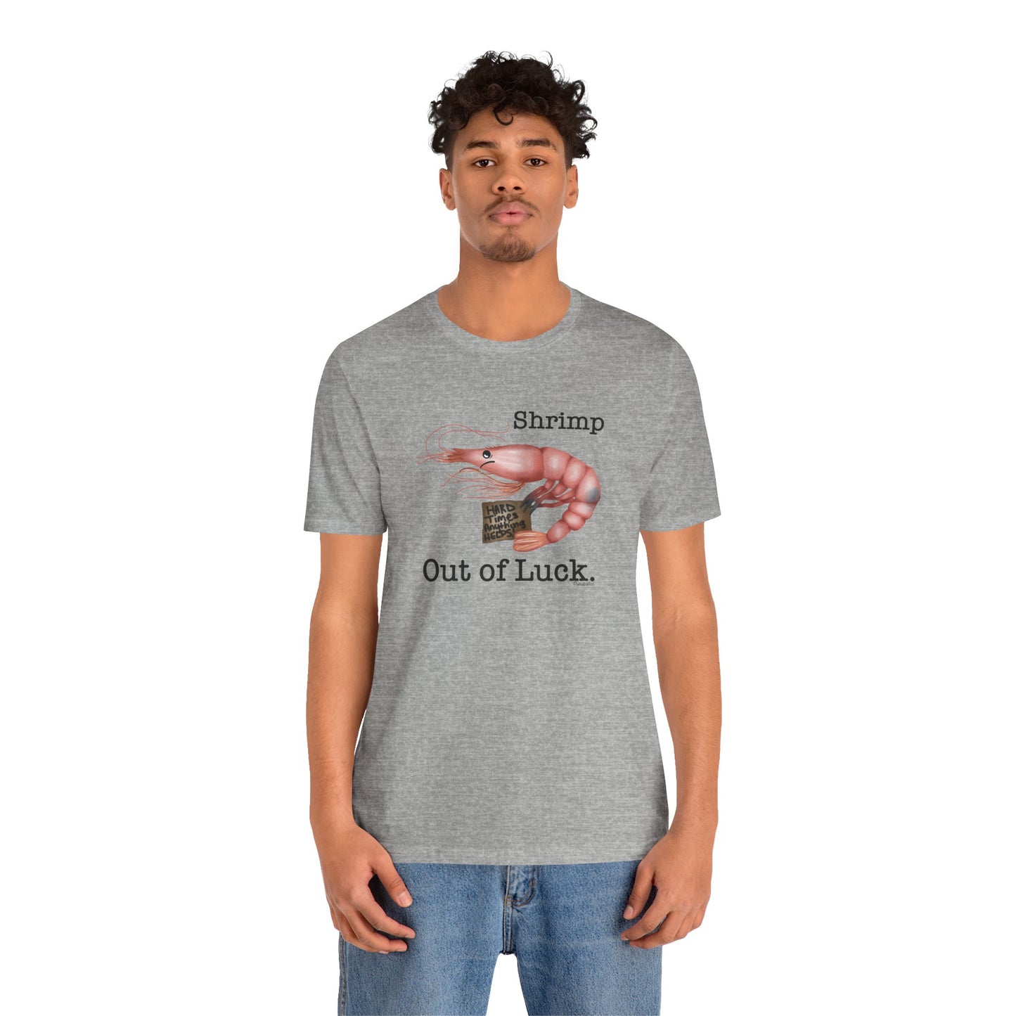Shrimp Out Of Luck Adult Unisex Shrimp Pun Short Sleeve T-Shirt - Athletic Heather Only - Punaballoo