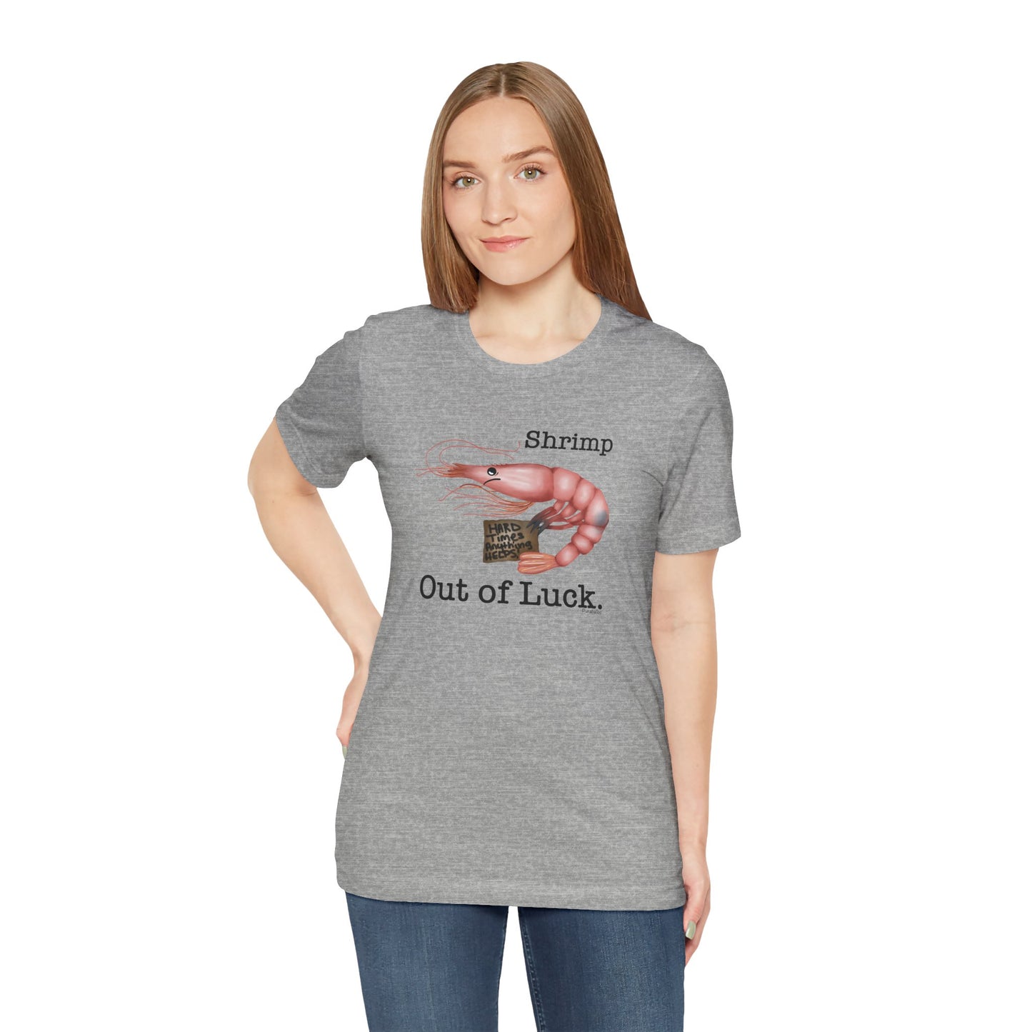 Shrimp Out Of Luck Adult Unisex Shrimp Pun Short Sleeve T-Shirt - Athletic Heather Only - Punaballoo