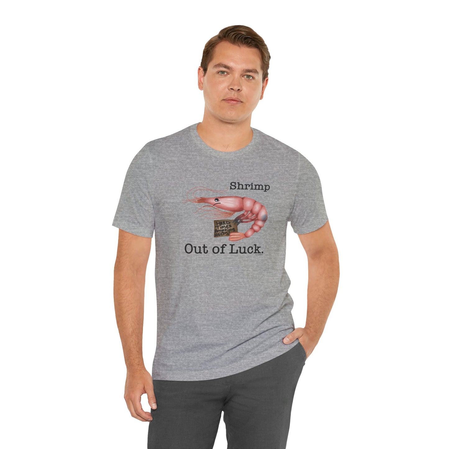 Shrimp Out Of Luck Adult Unisex Shrimp Pun Short Sleeve T-Shirt - Athletic Heather Only - Punaballoo