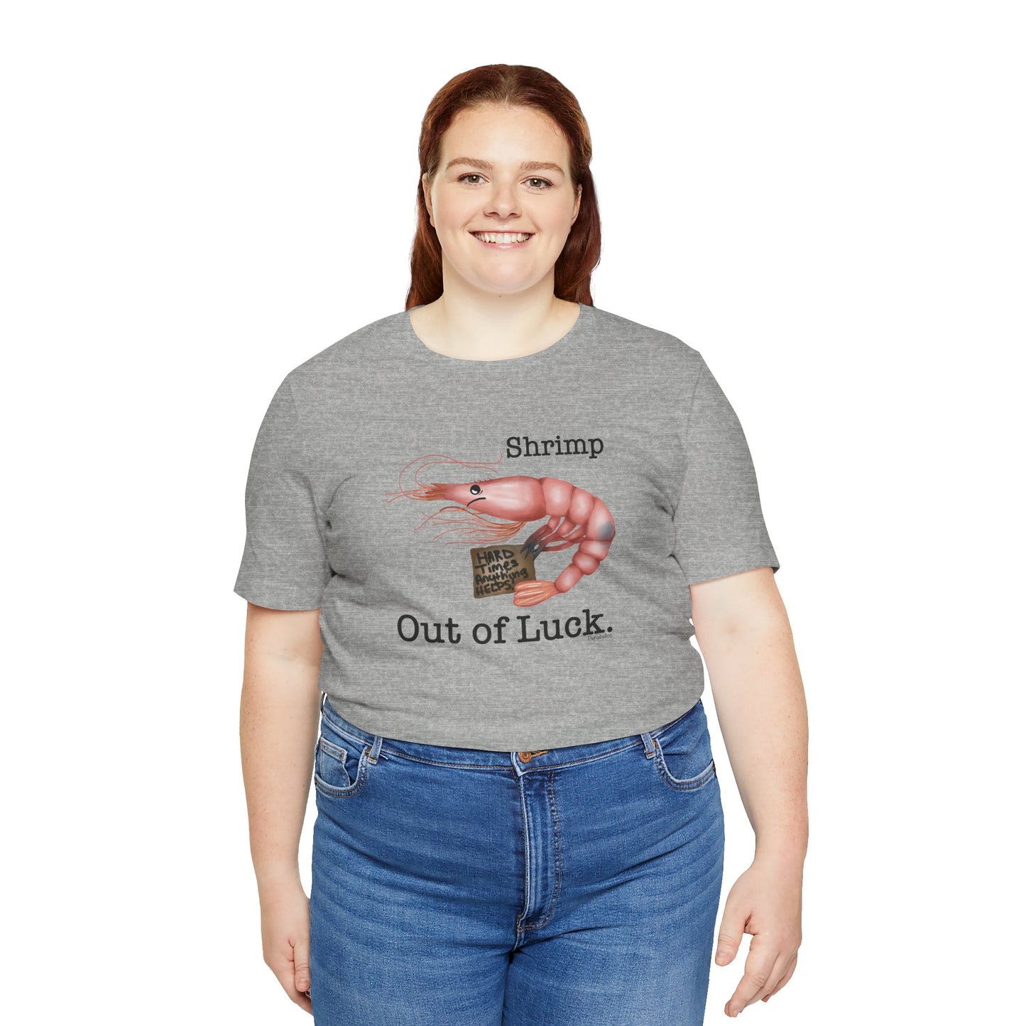 Shrimp Out Of Luck Adult Unisex Shrimp Pun Short Sleeve T-Shirt - Athletic Heather Only - Punaballoo