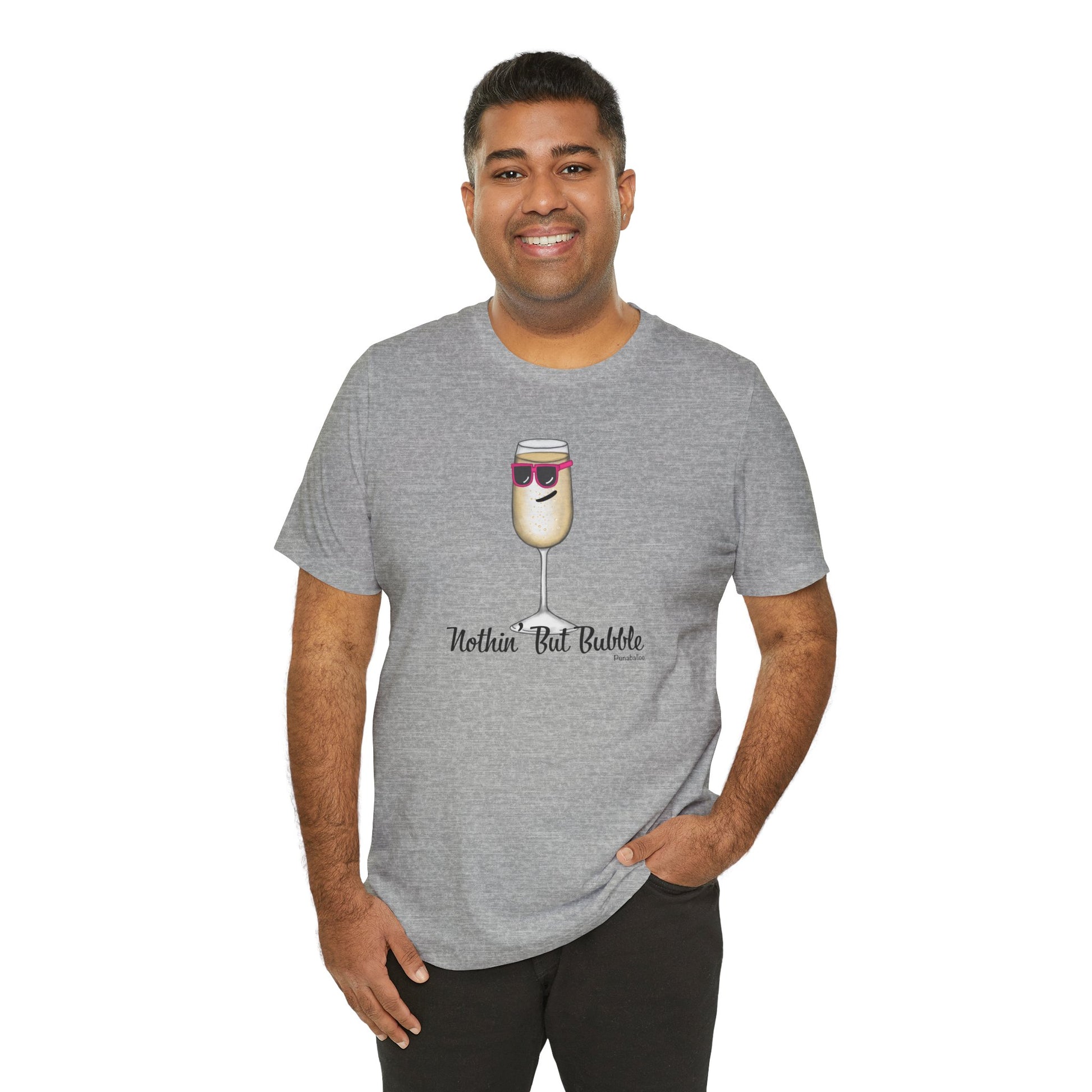Nothing But Bubble Adult Unisex Champagne Pun Short Sleeve T-Shirt - Athletic Heather Only - Punaballoo