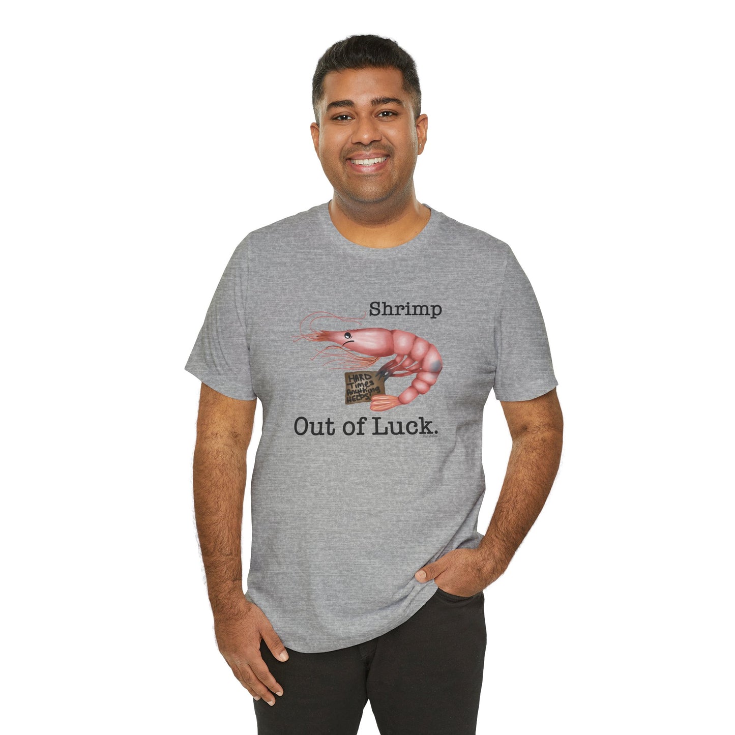 Shrimp Out Of Luck Adult Unisex Shrimp Pun Short Sleeve T-Shirt - Athletic Heather Only - Punaballoo
