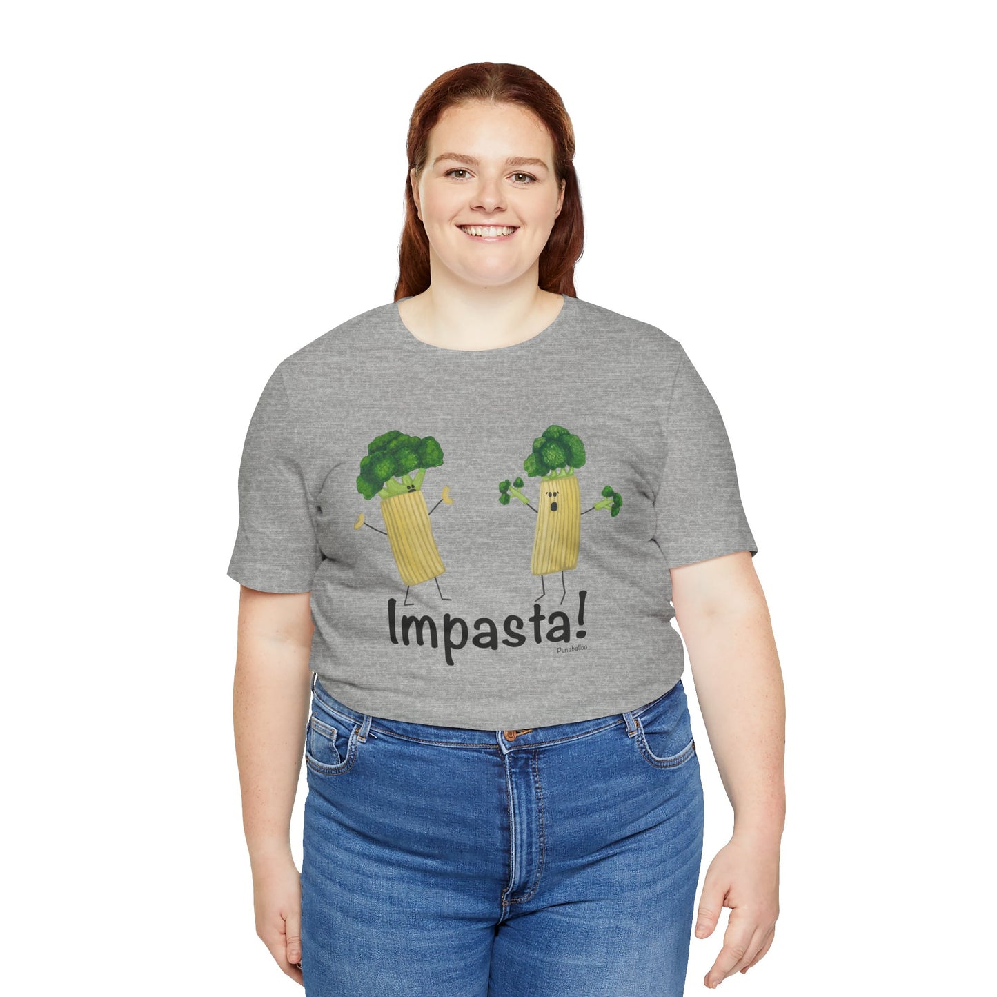 Impasta Adult Unisex Pasta Pun Short Sleeve T-Shirt - Athletic Heather Only - Punaballoo