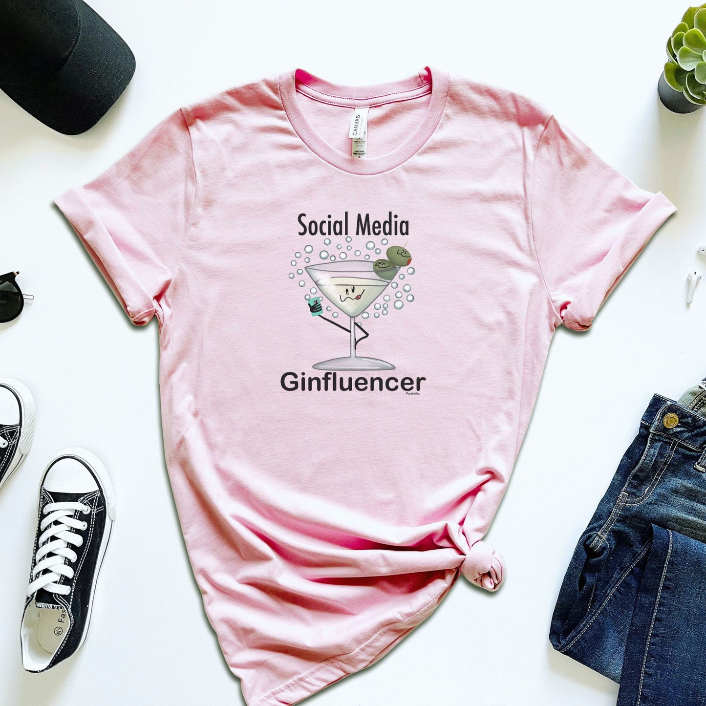 Social Media Ginfluencer T-Shirt | Funny Cocktail Pun Graphic Tee | Dirty Martini Humor Shirt | Unisex Alcohol Lover Gift | Gin Tee for Adults | Drink Pun Shirt