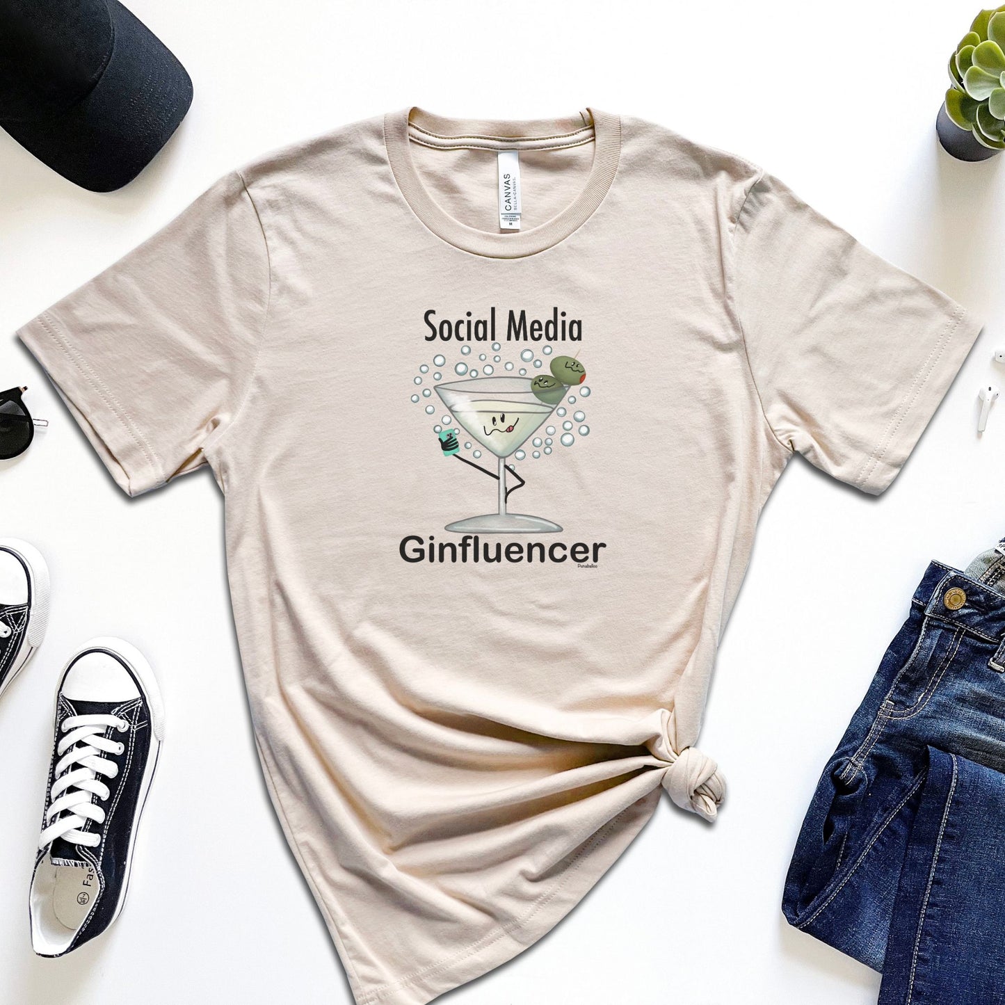 Social Media Ginfluencer T-Shirt | Funny Cocktail Pun Graphic Tee | Dirty Martini Humor Shirt | Unisex Alcohol Lover Gift | Gin Tee for Adults | Drink Pun Shirt