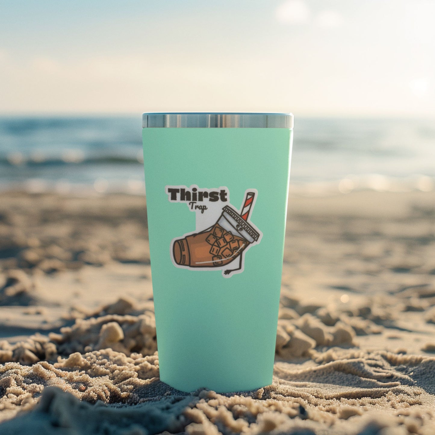 Thirst Trap Iced Coffee Sticker – 3″ Vinyl, Weatherproof & UV-Resistant, Coffee Pun Decal