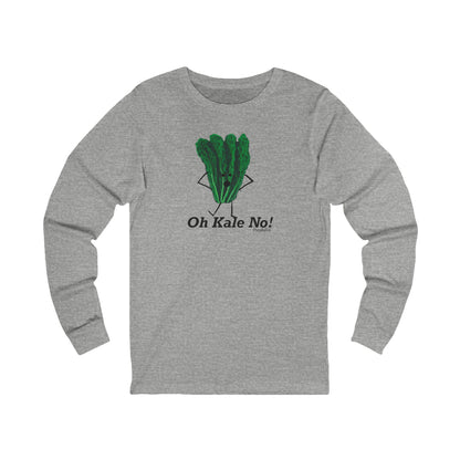 Front of athletic heather long sleeve shirt with the Oh Kale No design