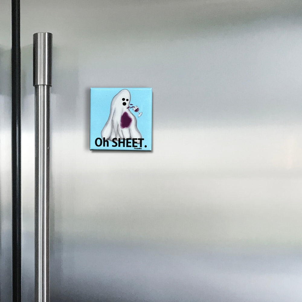 Oh Sheet! Ghost Magnet – Funny Wine Pun | 2"x2" Square