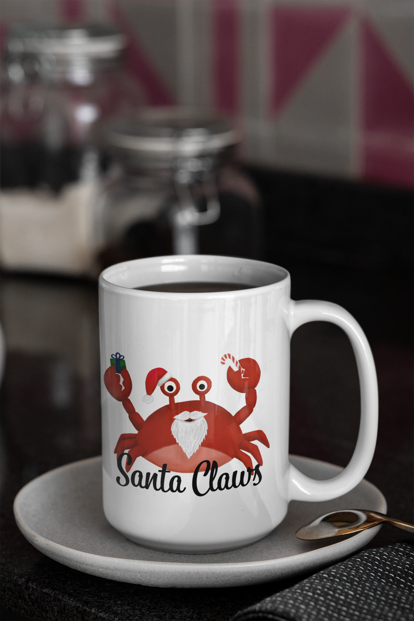 Big Funny Santa Claws Christmas Mug with Crab Pun