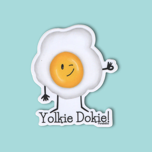 Yolkie Dokie Waterproof Egg Pun Sticker – 3″ Durable Vinyl, Weatherproof & Dishwasher Safe (Perfect for Laptops, Bottles, Cars)