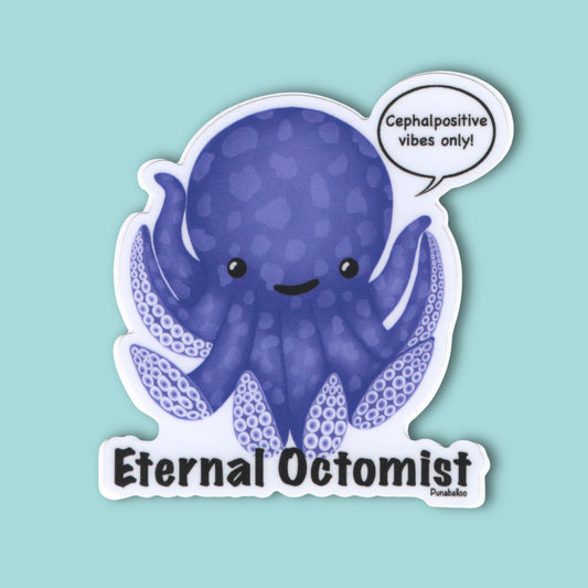 Eternal Octomist Octopus Sticker – 3″ Vinyl, Weatherproof, Punny “Optimist” Vibes