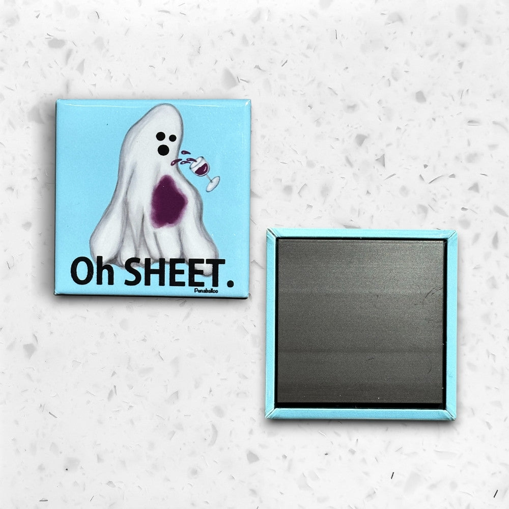 Oh Sheet! Ghost Magnet – Funny Wine Pun | 2"x2" Square