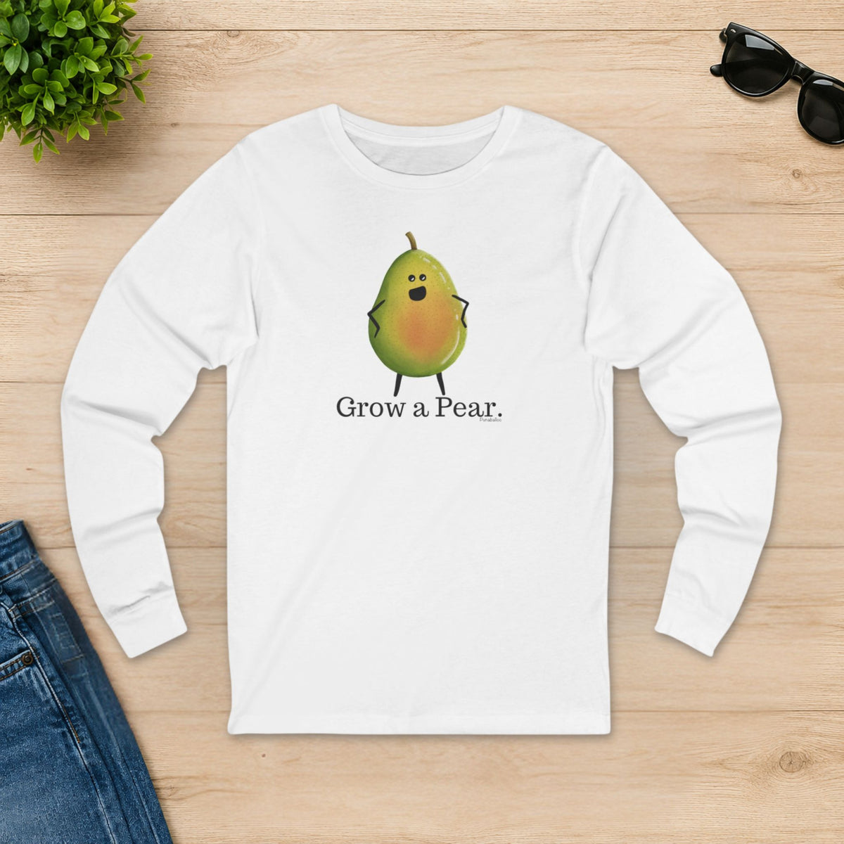 White Grow a Pear funny pear shirt displayed flat