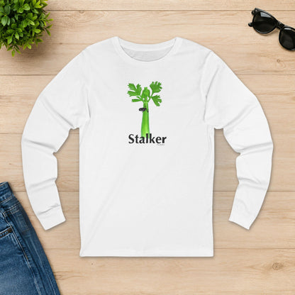 White Stalker celery long sleeve shirt laid flat on a wooden table