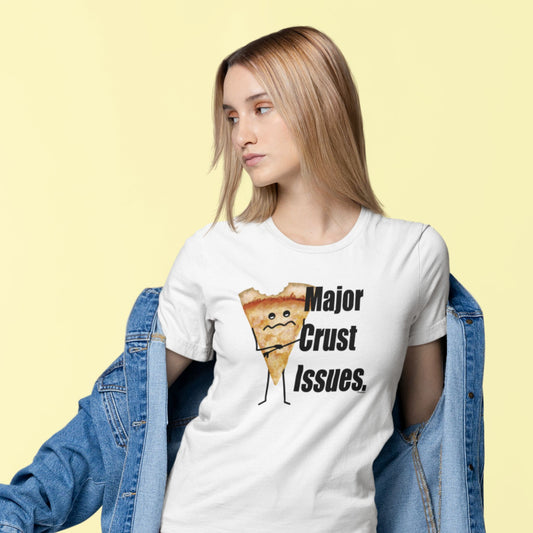 Major Crust Issues Pizza T-Shirt | Funny Unisex Graphic Tee | Pizza Lover Gift | Adult Casual Shirt | Foodie Humor Shirt | Bite Taken Pizza Tee