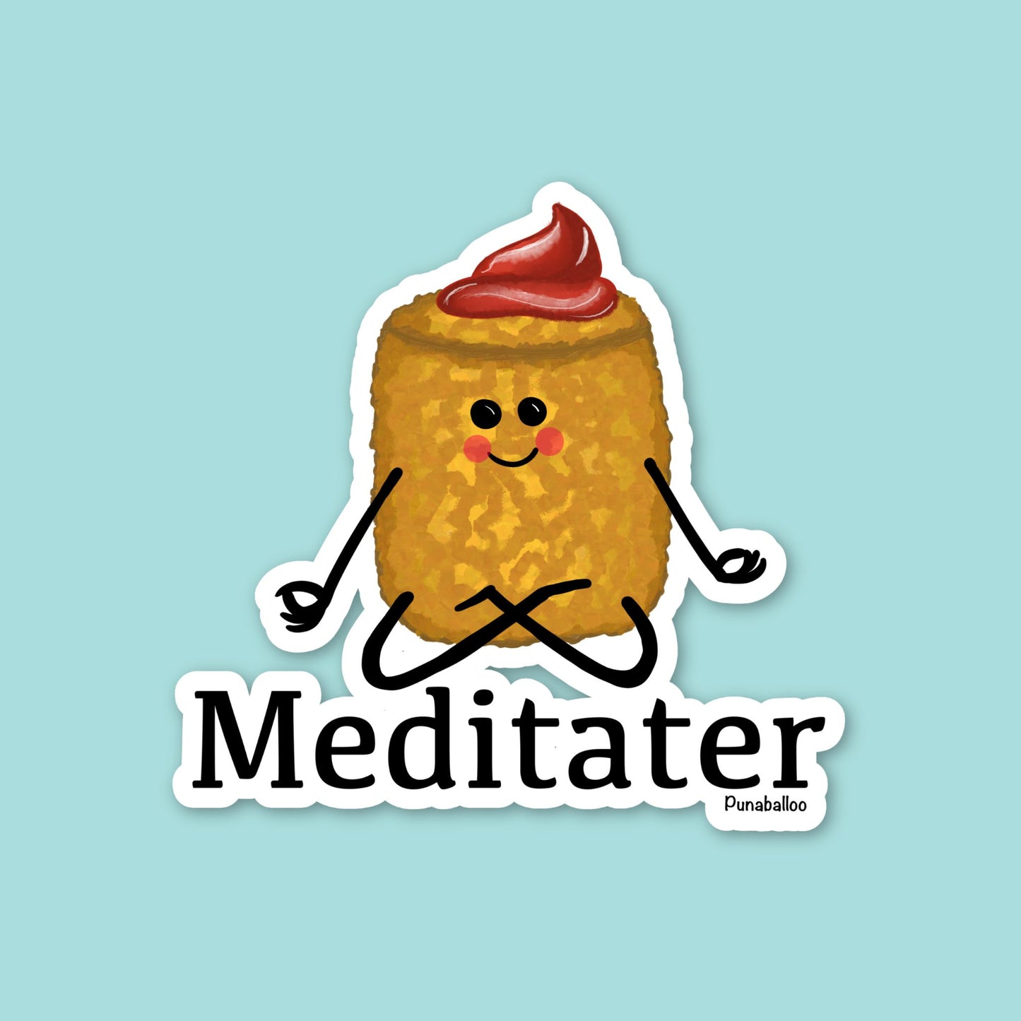 Meditater tater tot yoga sticker with a hand-drawn meditating potato