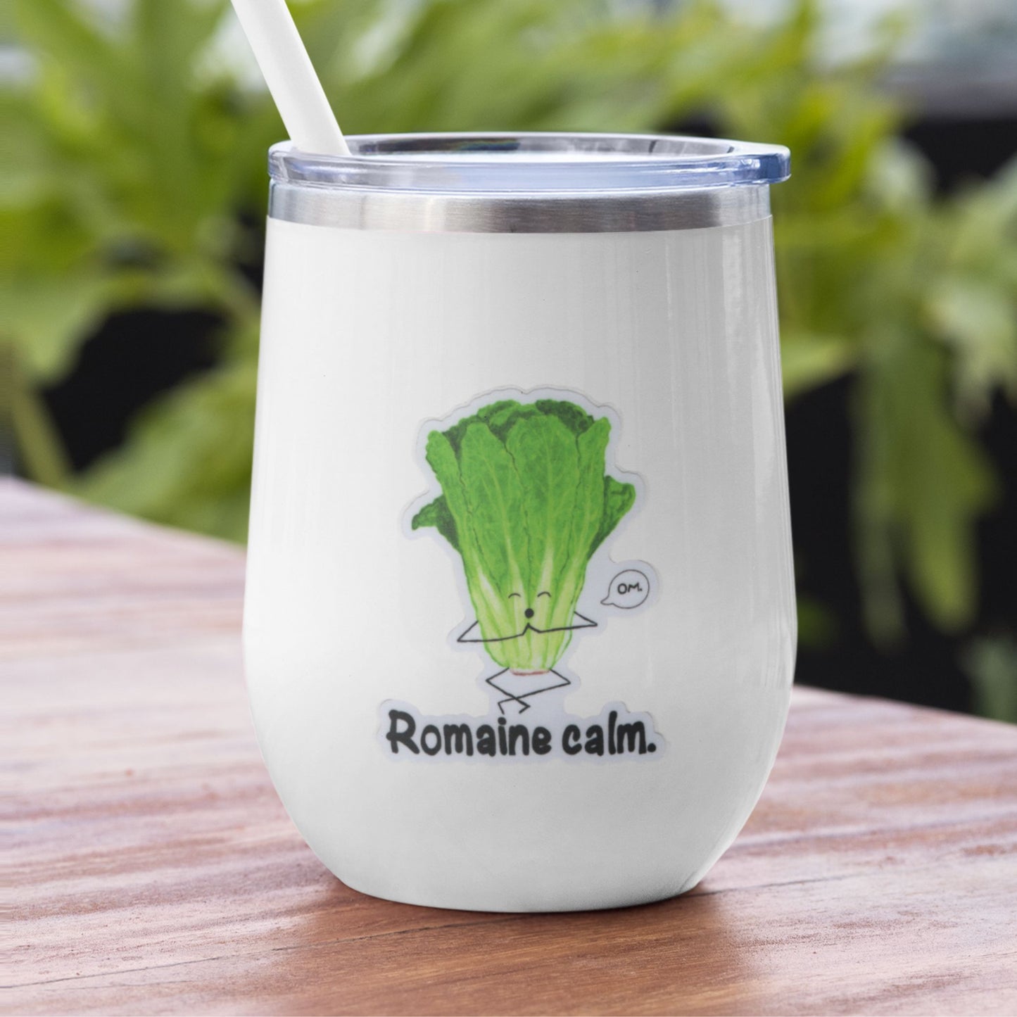 Romaine Calm Lettuce Pun Sticker – 3″ Weatherproof Vinyl, Funny Vegetable Pun Decal