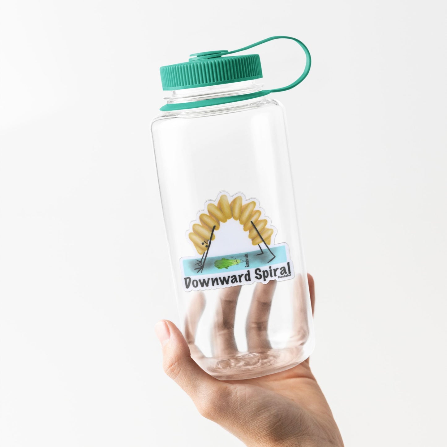Downward Spiral Pasta Pun Sticker – 3″ Vinyl, Weatherproof Yoga & Pasta Humor
