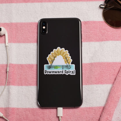 Downward Spiral Pasta Pun Sticker – 3″ Vinyl, Weatherproof Yoga & Pasta Humor