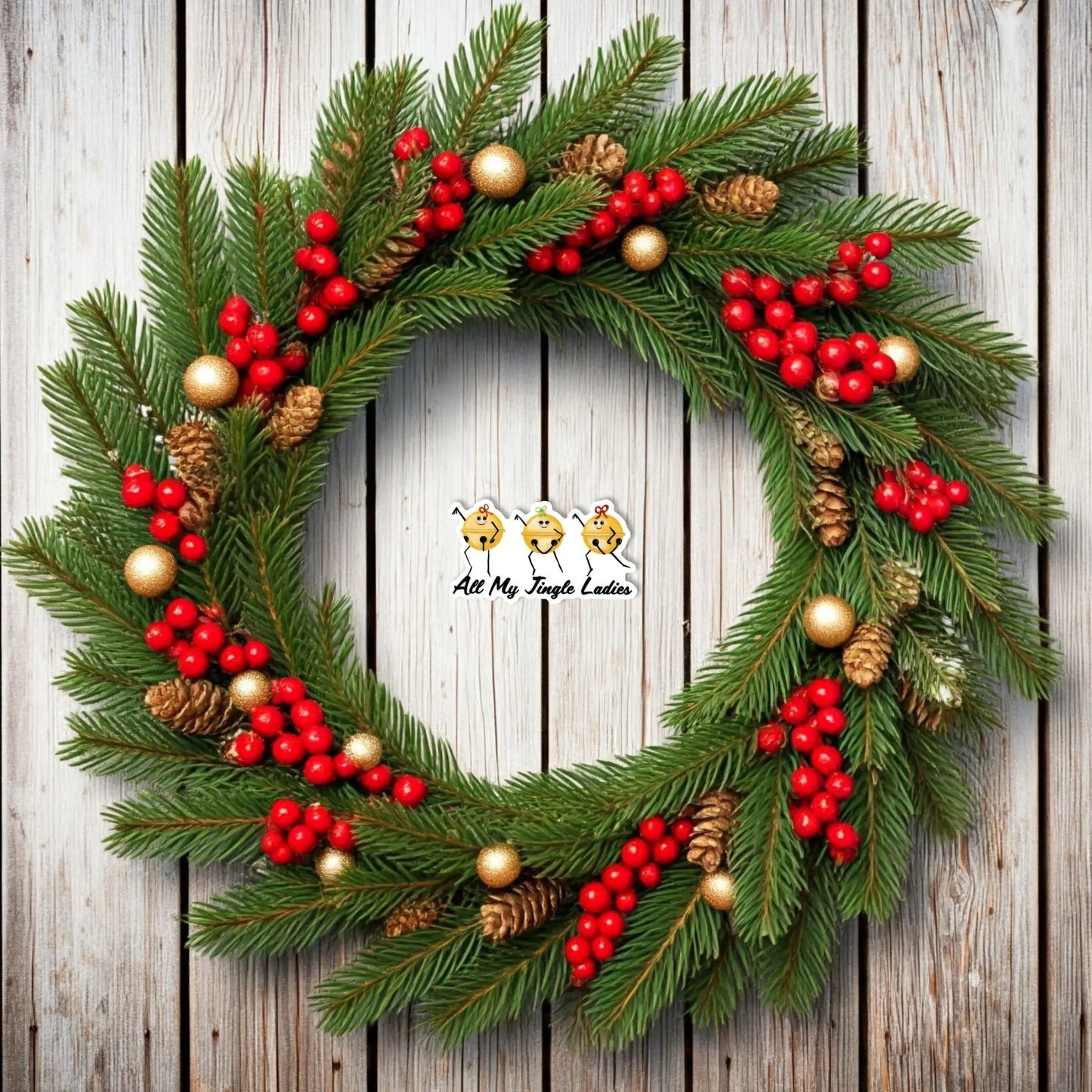 “All My Jingle Ladies” sticker — a funny hand-drawn Christmas pun printed on waterproof vinyl. Perfect for holiday lovers, pun fans, and festive gifting.