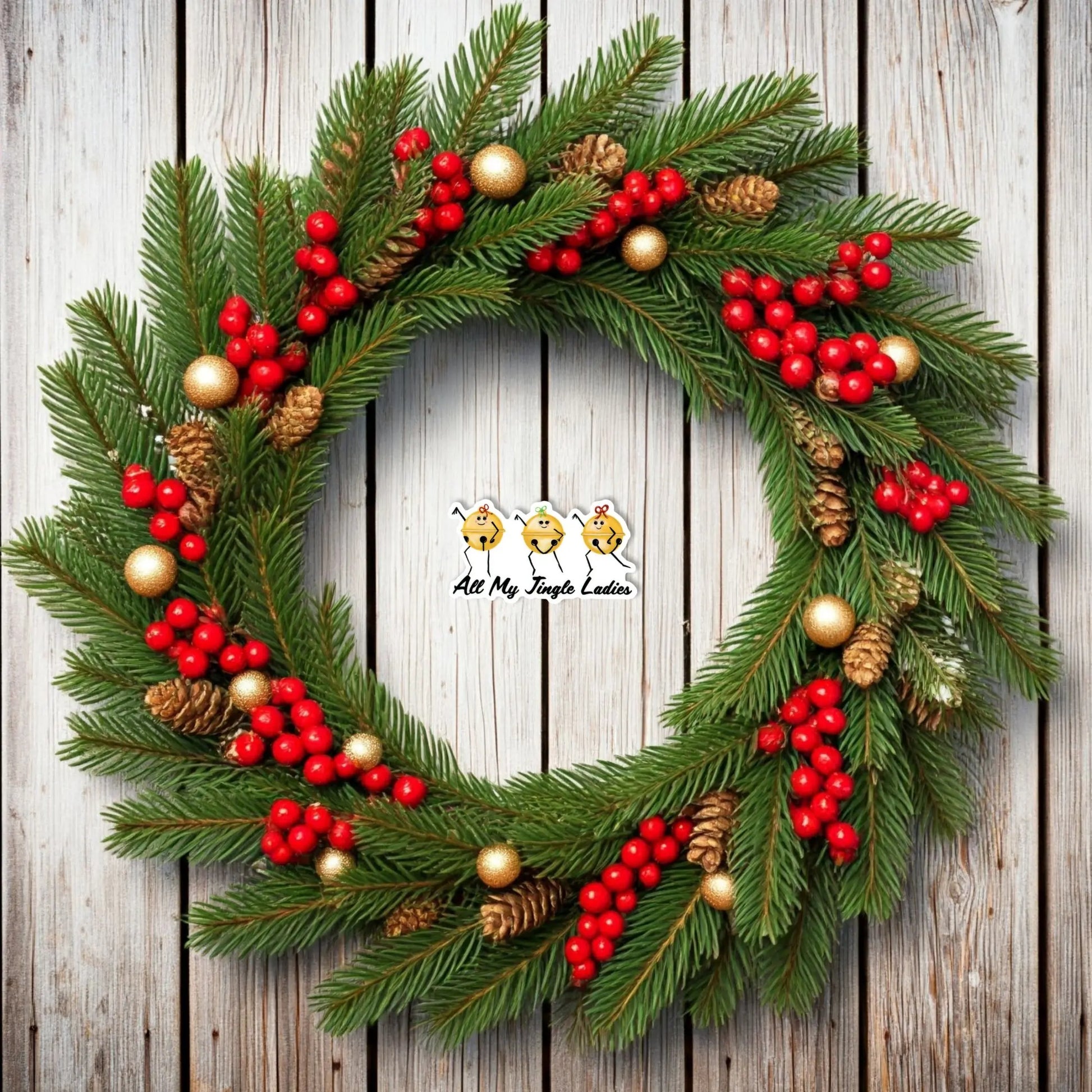 “All My Jingle Ladies” sticker — a funny hand-drawn Christmas pun printed on waterproof vinyl. Perfect for holiday lovers, pun fans, and festive gifting.