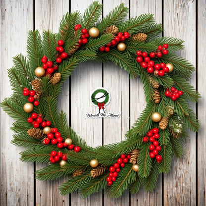 Wreath Me Alone sticker — hand-drawn grumpy Christmas wreath pun design, waterproof vinyl decal.