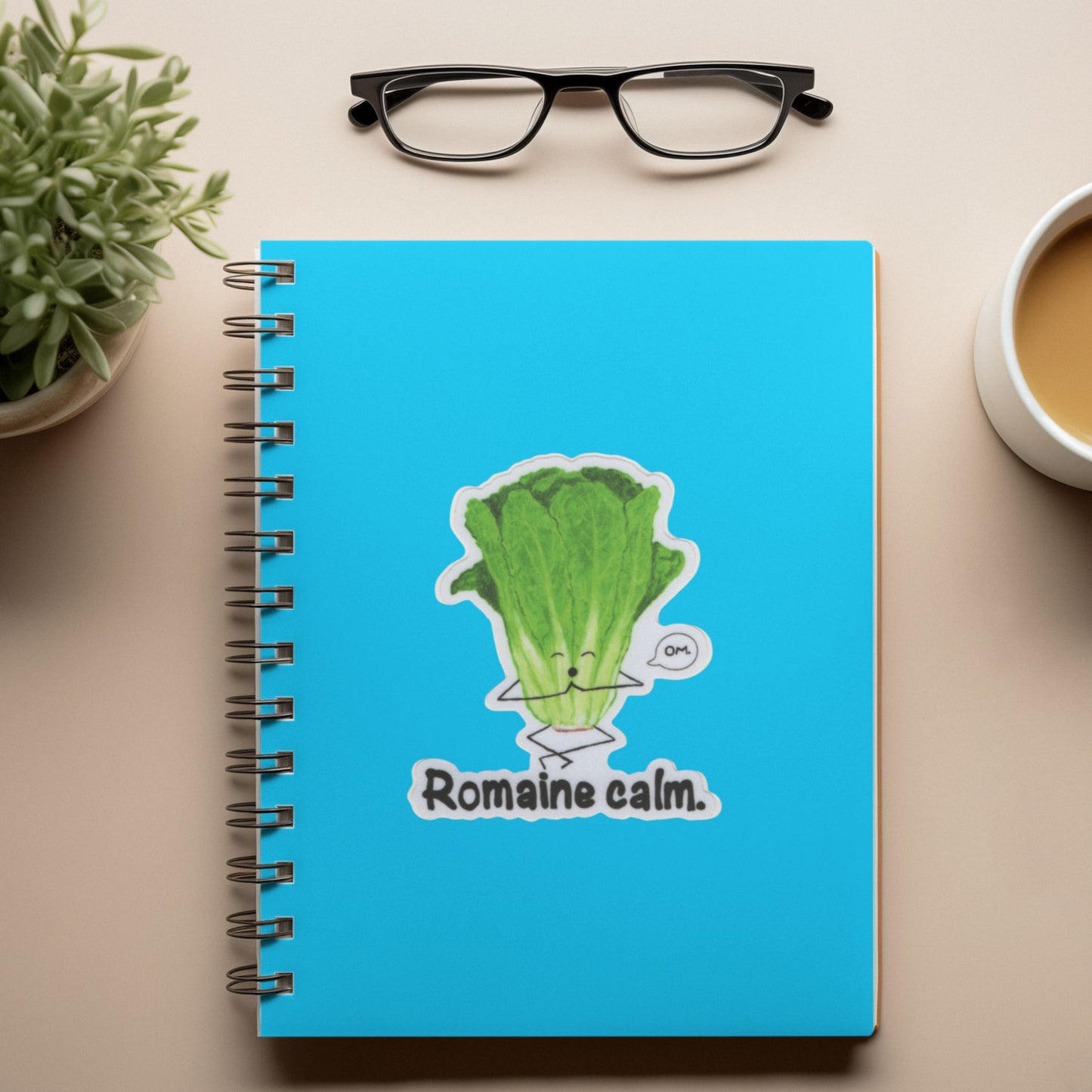 Romaine Calm Lettuce Pun Sticker – 3″ Weatherproof Vinyl, Funny Vegetable Pun Decal