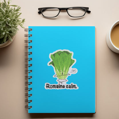 Romaine Calm Lettuce Pun Sticker – 3″ Weatherproof Vinyl, Funny Vegetable Pun Decal