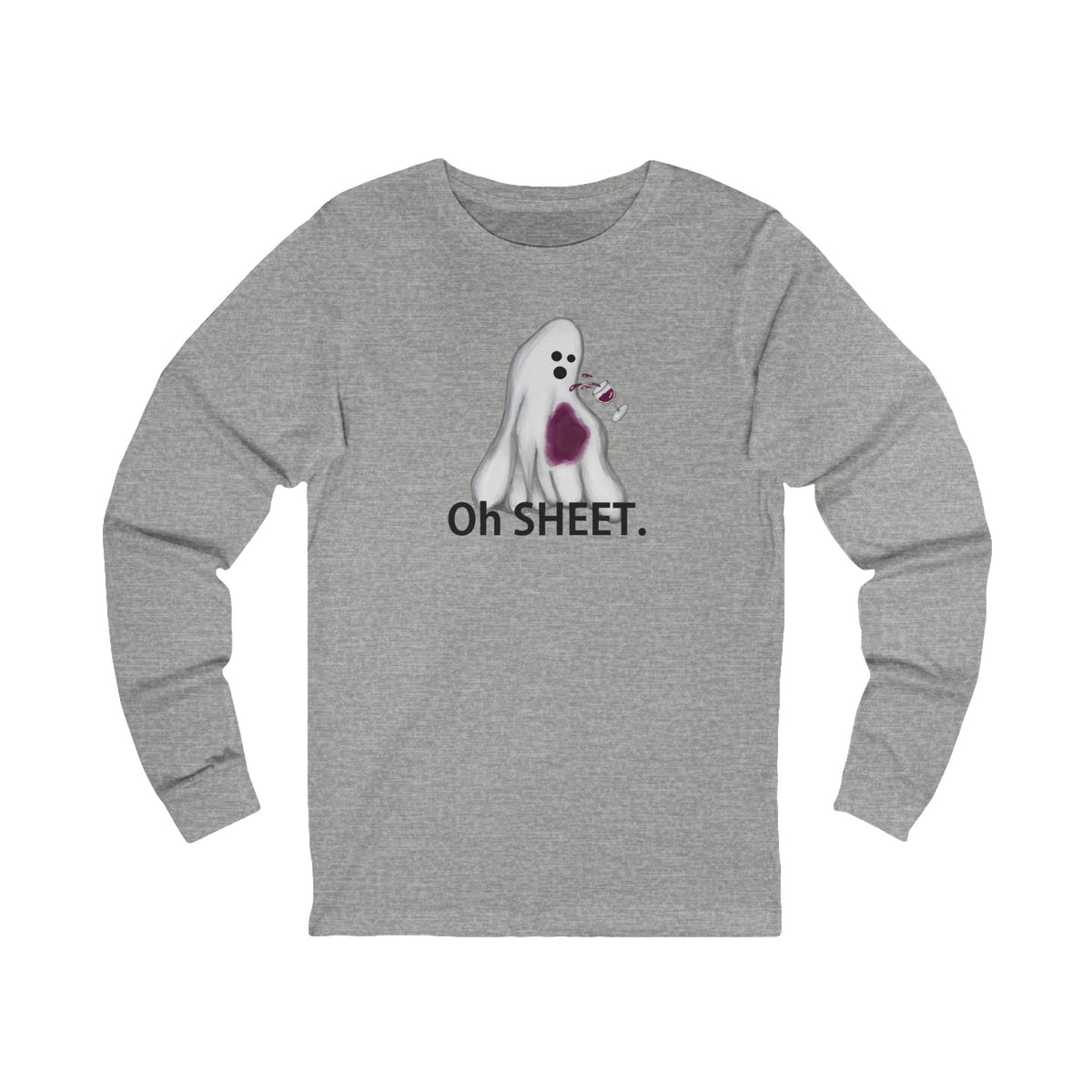 Front of athletic heather Oh Sheet ghost long sleeve shirt