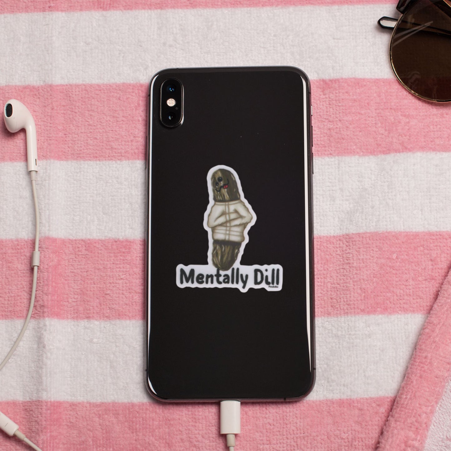 Mentally Dill Pickle Sticker – 3″ Vinyl, Waterproof, Mental Health Pun - Punaballoo