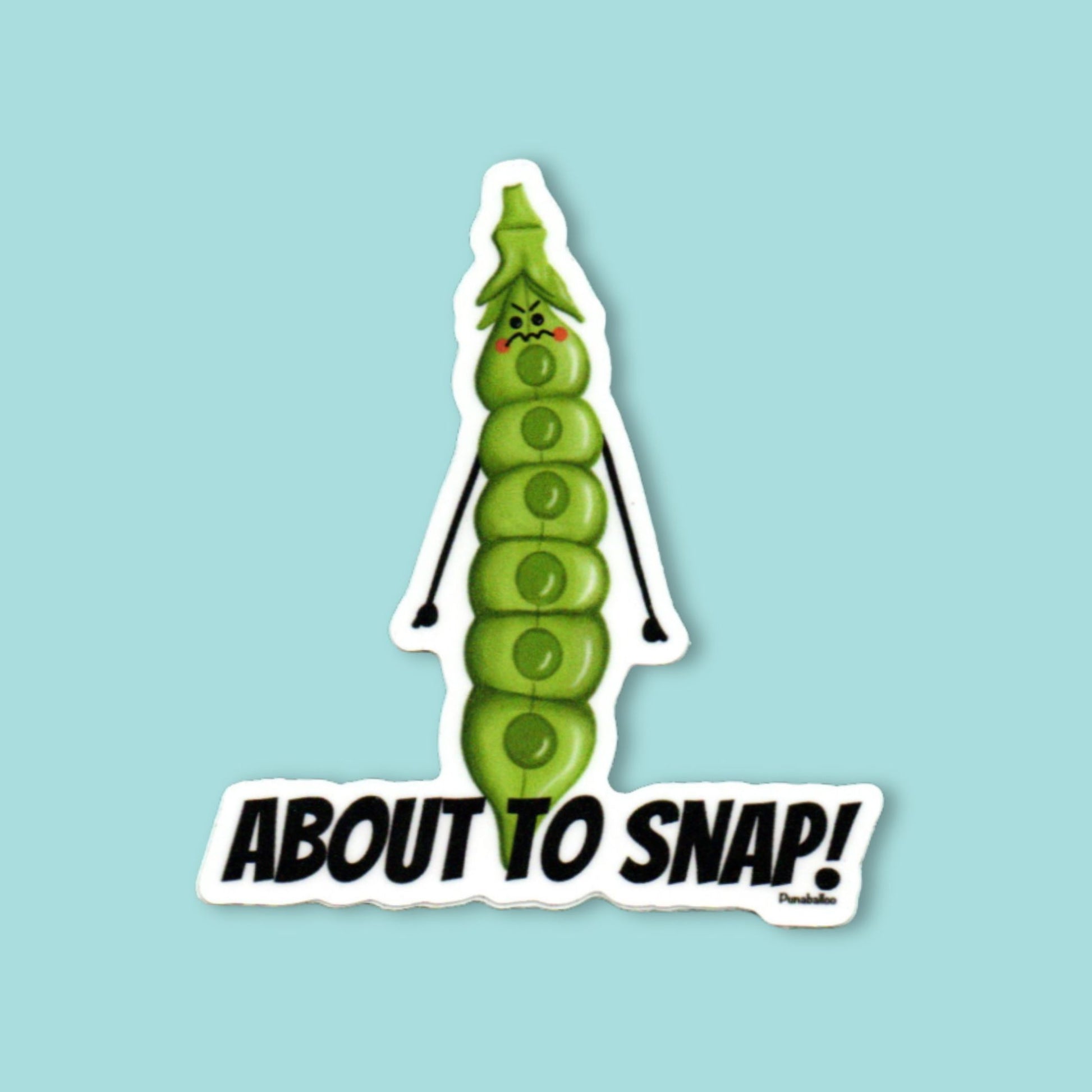 About to Snap snap pea pun sticker on a mint green background