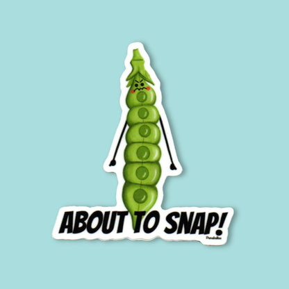About to Snap snap pea pun sticker on a mint green background