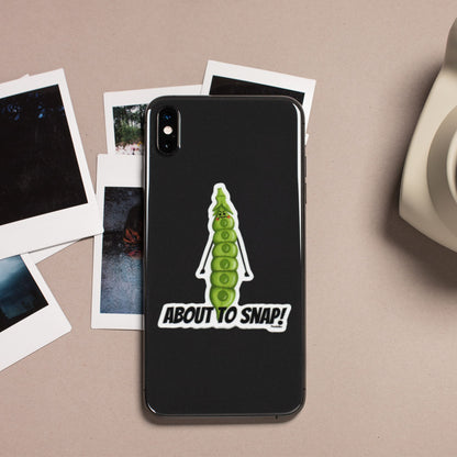 About to Snap snap pea sticker on a black phone case