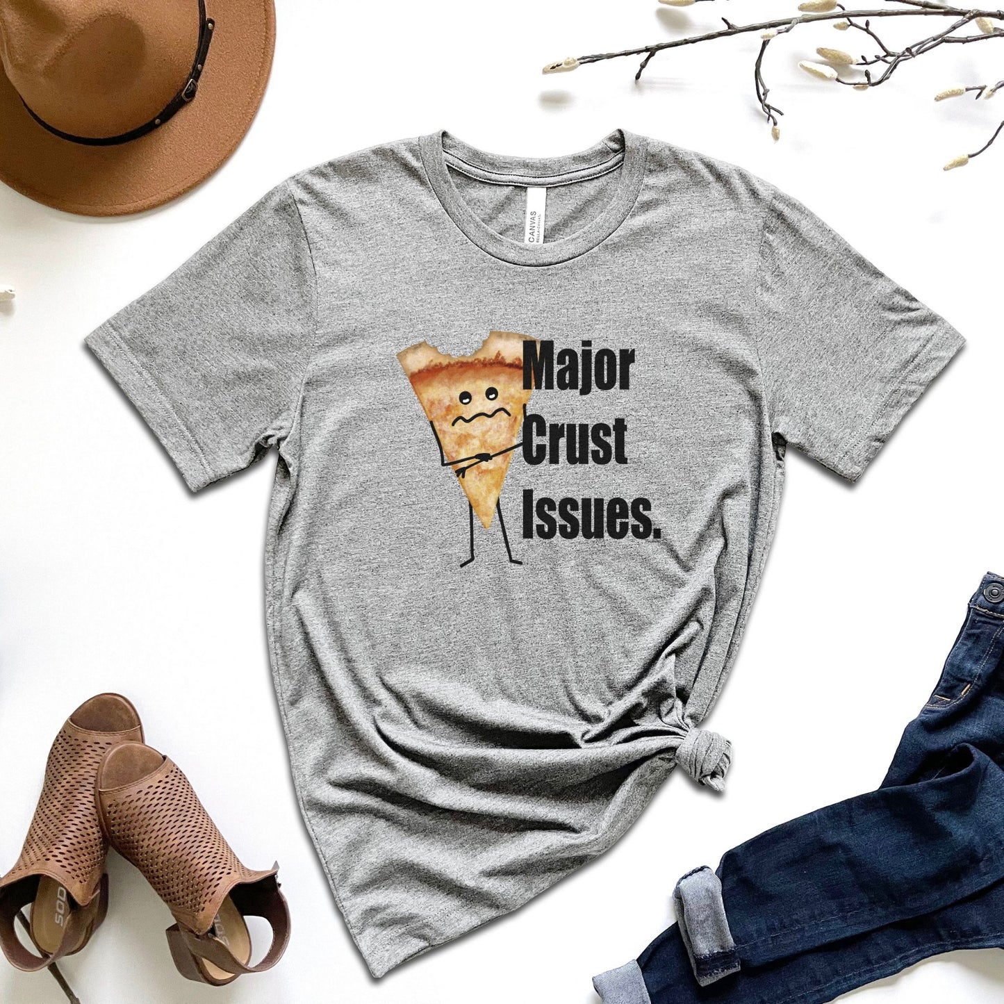 Major Crust Issues Pizza T-Shirt | Funny Unisex Graphic Tee | Pizza Lover Gift | Adult Casual Shirt | Foodie Humor Shirt | Bite Taken Pizza Tee