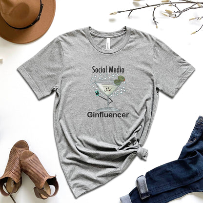Social Media Ginfluencer T-Shirt | Funny Cocktail Pun Graphic Tee | Dirty Martini Humor Shirt | Unisex Alcohol Lover Gift | Gin Tee for Adults | Drink Pun Shirt