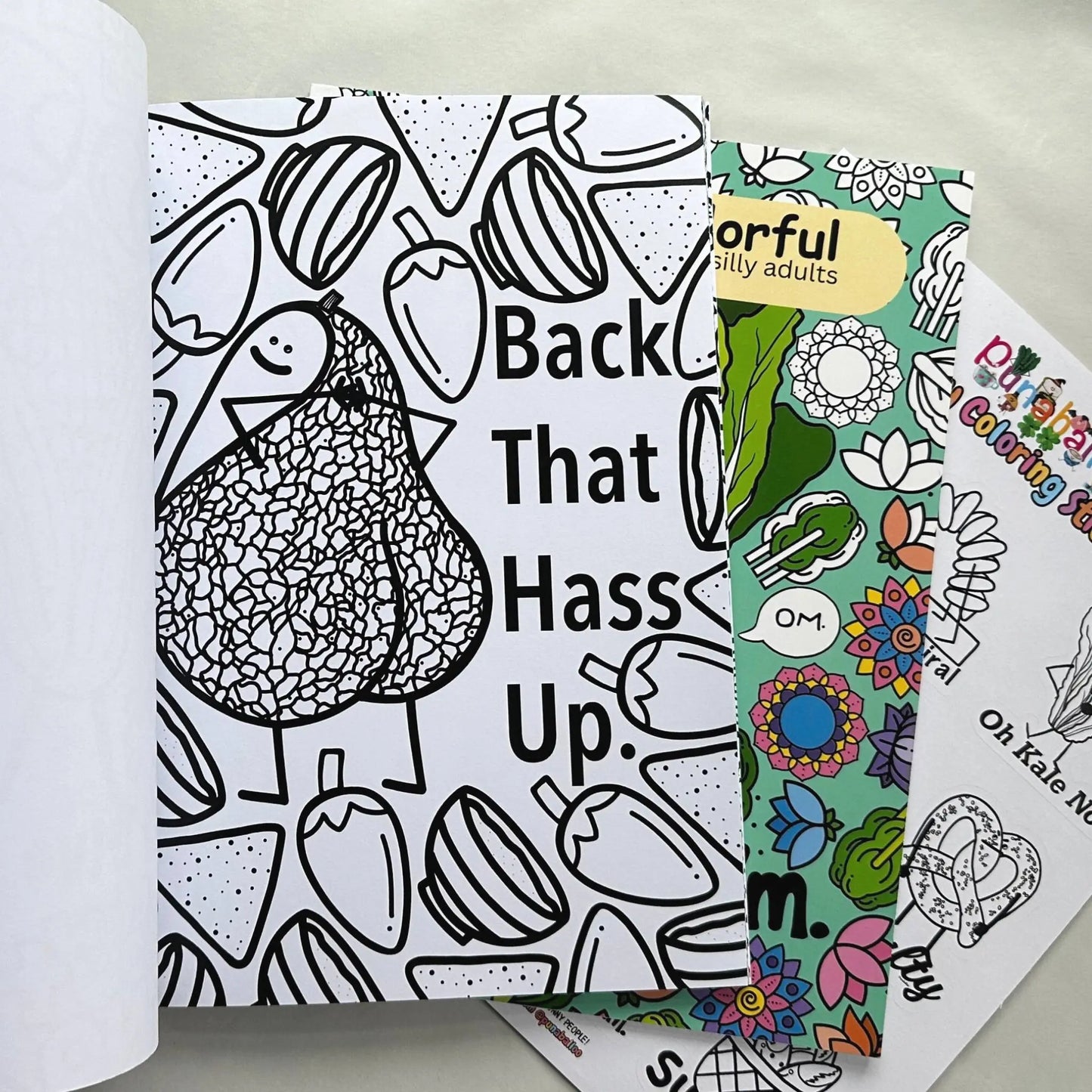 Back That Hass Up avocado pun coloring page inside adult coloring book bundle
