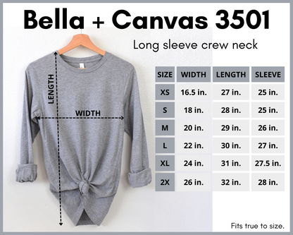 Bella Canvas 3501 unisex long sleeve shirt size chart